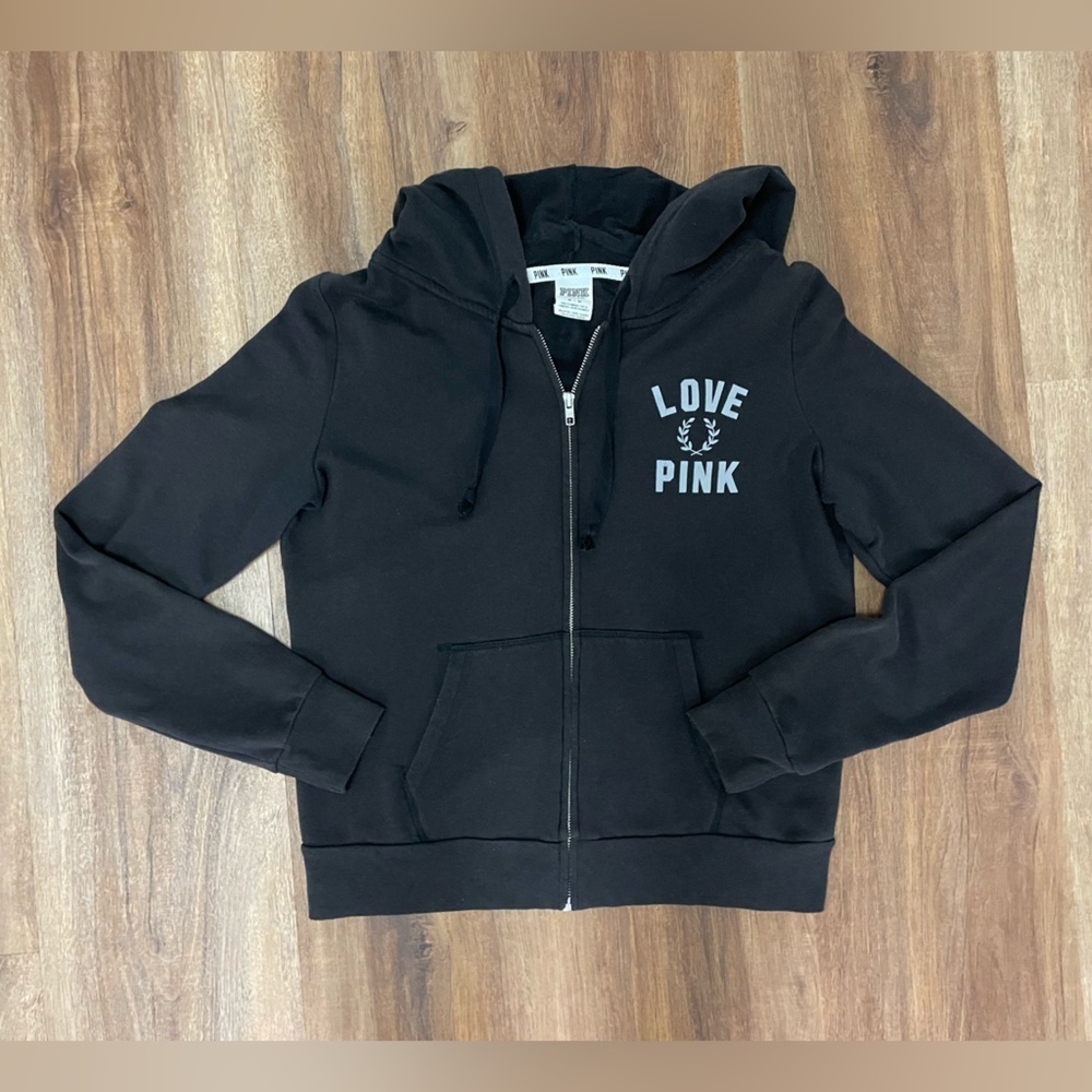 PINK Victoria’s Secret zip up Hoodie cropped oversized Medium cotton/poly blend